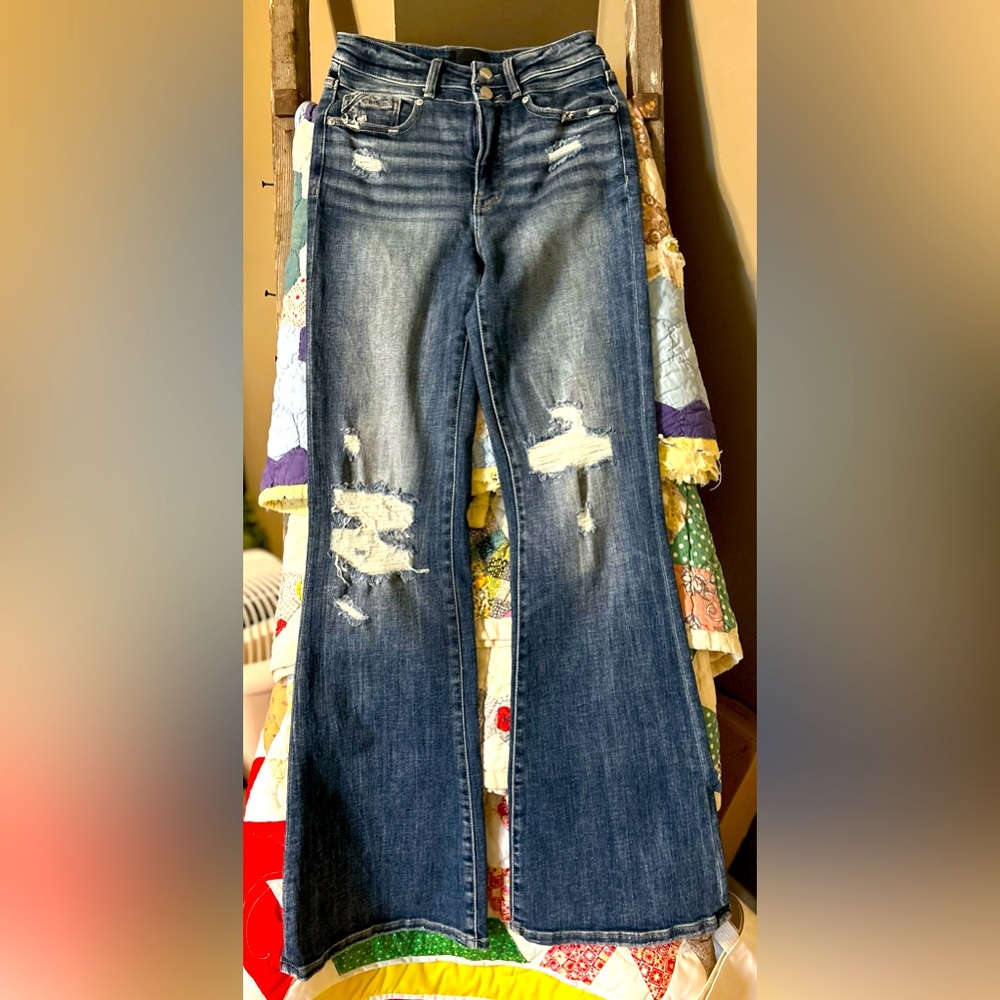 buckle Black flare jeans.